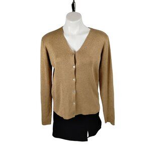 J.A.C Womens XL Vintage Gold Button-Up V-Neck Cardigan Sweater